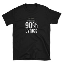 Load image into Gallery viewer, 5% Names 5% Faces 90% Lyrics Gildan Tee - Indie Band Coach